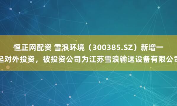 恒正网配资 雪浪环境（300385.SZ）新增一起对外投资，被投资公司为江苏雪浪输送设备有限公司
