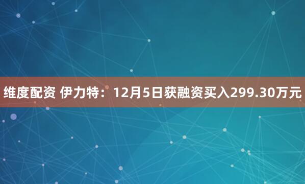 维度配资 伊力特：12月5日获融资买入299.30万元