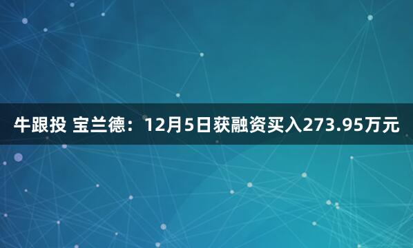 牛跟投 宝兰德：12月5日获融资买入273.95万元
