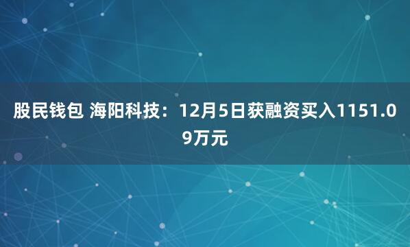 股民钱包 海阳科技：12月5日获融资买入1151.09万元